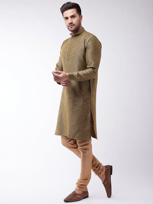 Vastramay Men's Black And Rose Gold Silk Blend Kurta With Churidar Set
